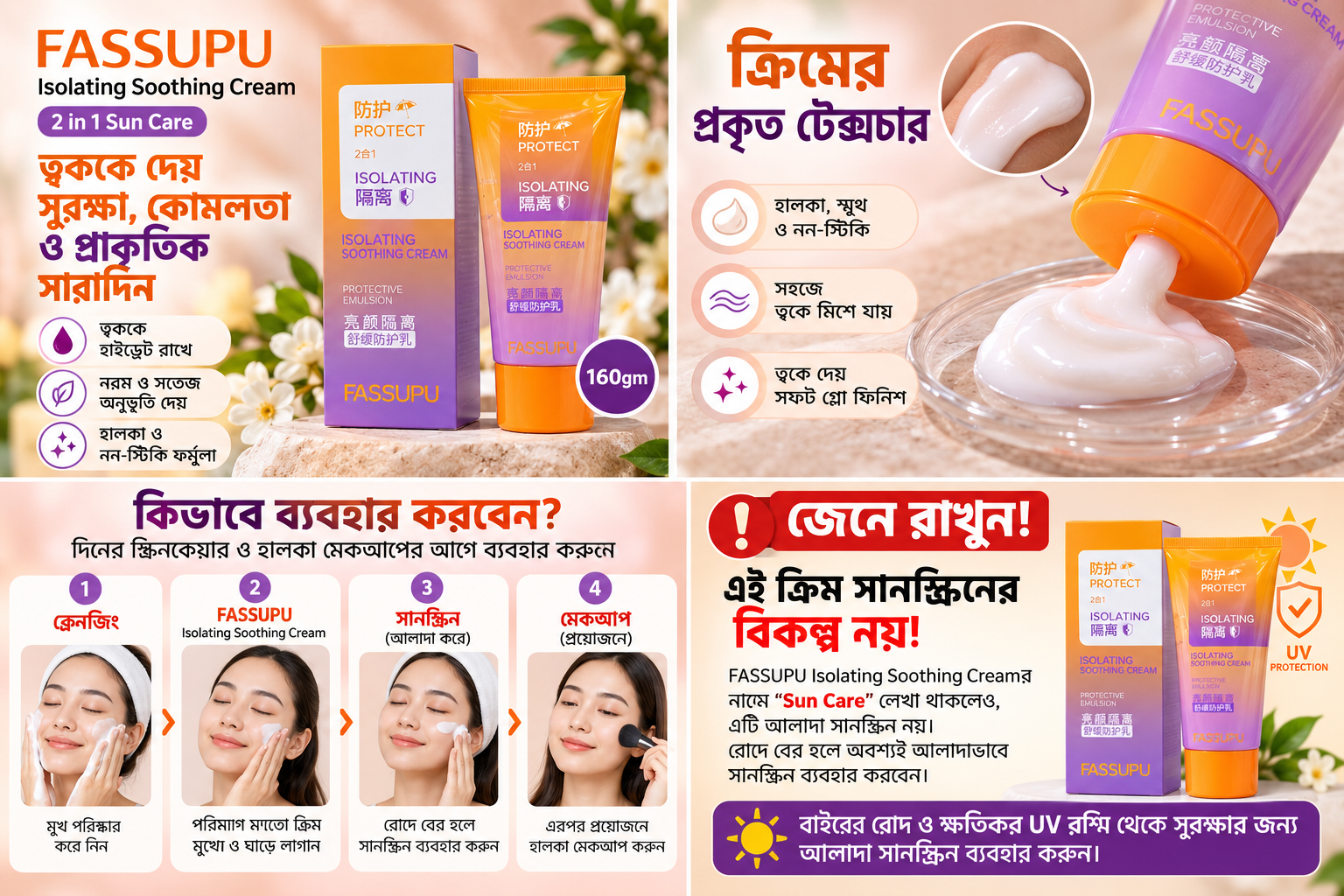 FASSUPU Isolating Soothing Cream Moisture & Sun Care Cream 160gm-এর প্যাকেজিং
